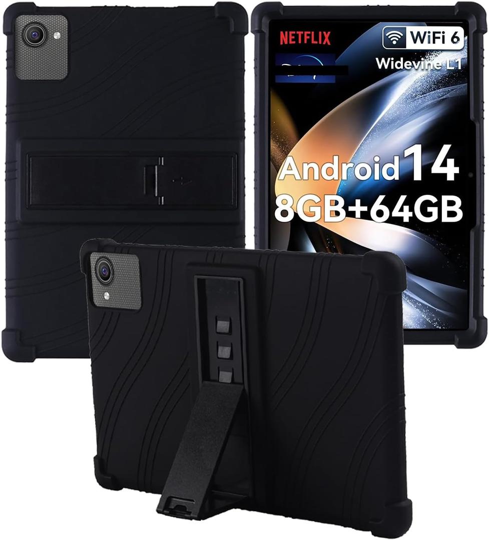 for HiGrace C10 Tablet 10 inch Android 14 Tablet Case,BOVUGAC Soft Silicone Adjustable Stand Shockproof Kids Friendly for HiGrace C10-1 10"(Black)