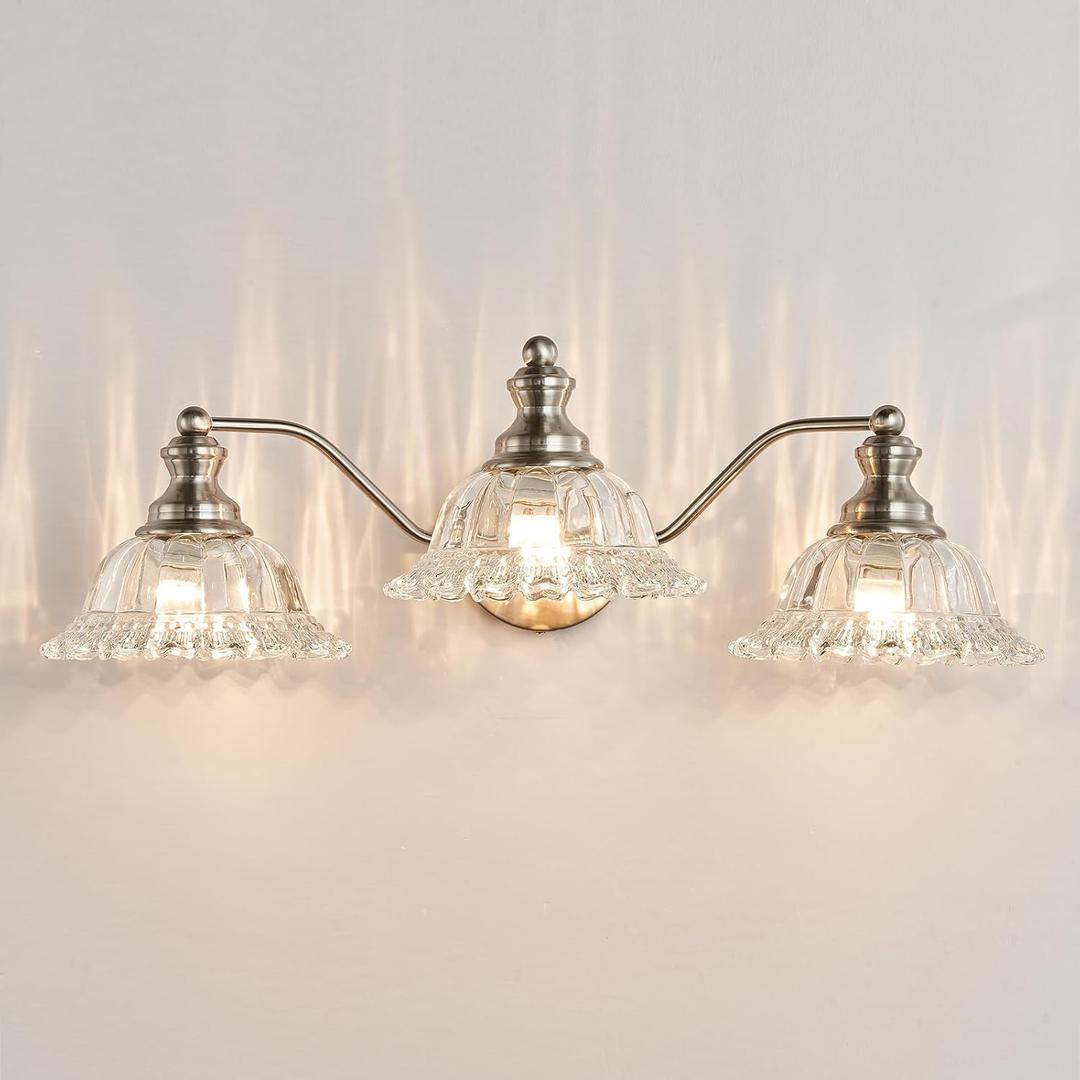 XIEDUN Brushed Nickel Bathroom Vanity Light Fixture 3 Light Vanity Lights for Bathroom Vanity Light Fixtures
