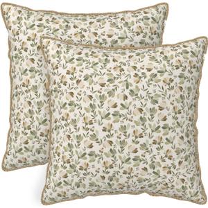 KSLIDS Sage Green Beige Floral Soft polyesterThrow Pillow Covers Set of 2 Vintage Brown Flower Decorative Pillow Covers 18x18 Inch Rustic Pillow Case for Sofa Couch Bedroom Farmhouse Home Decor