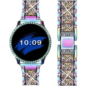 Mosonio Compatible with Samsung Galaxy Watch FE 2024 40mm/Galaxy Watch 5 Band 40mm 44mm/ Galaxy Watch 4 Band 40mm 44mm with Protective Cover Case, 20mm Bling Metal Galaxy Watch Band for Women (Silver, Black, Rose Pink, Rose Gold, Colorful, Starlight)