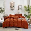 Houseri Burnt Orange Velvet Duvet Cover Queen - Rust Fluffy Bedding Set Full, Terracotta Comforter Cover, Cinnamon Flannel Fuzzy Bedding, Warm Caramel