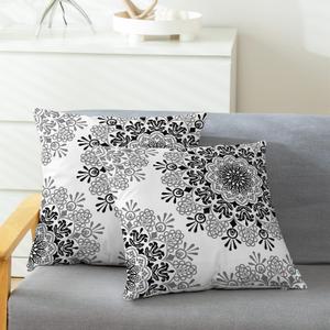 CaliTime Throw Pillow Cases Pack of 2 Cozy Fleece Asymmetrical Mandala Floral Compass Medallion Decorative Cushion Covers for Couch Bed Sofa Farmhouse Decoration 19 X 19 Inches Black Gray