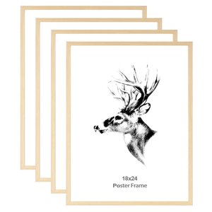 Yaetm 18x24 Poster Frame Set of 4, Natural Solid Oak Wood Frame 18x24 for Photos, Posters & Art Prints, Wall Gallery for Horizontal and Vertical Wall Mount (4 pack, Oak)