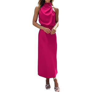 BTFBM Cocktail Dresses for Women Summer Satin Silk Sleeveless Mock Neck Maxi Wedding Guest Dress Spring Outfits 2026 Small
