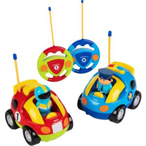 PREXTEX Cartoon Remote Control Car - 2-Pack Police and Race Car Toddler Toys - RC Cars for Kids with Different Frequencies - Easy Remote Control Toy and Thoughtful Gifts for Boys and Girls