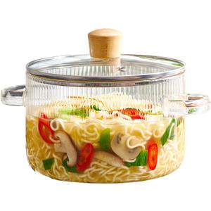 Le'raze Glass Cooking Pot with Lid - 1.6L(54oz) Heat Resistant Borosilicate Glass Cookware Stovetop Pot Set - Simmer Pot with Cover Safe for Soup, Milk, Baby Food Clear