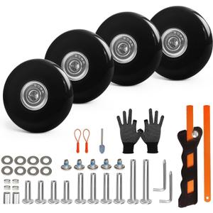 Luggage Wheels Replacement Set 4PC Diameter 2in/50mm Bearings Roller 14mm Thick PU Wheels with 3 Length Axles Full Set Repair Tool for Spinner Suitcase Trolley Bag Draw-bar Travel Box