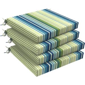 Set of 4 Outdoor Square Chair Cushions 18.5"x16"x2" for Patio, Water Resistant Patio Dining Seat Pads Replacement for Kitchen Garden and Outdoor Furniture Decoration - Stripe Blue Green