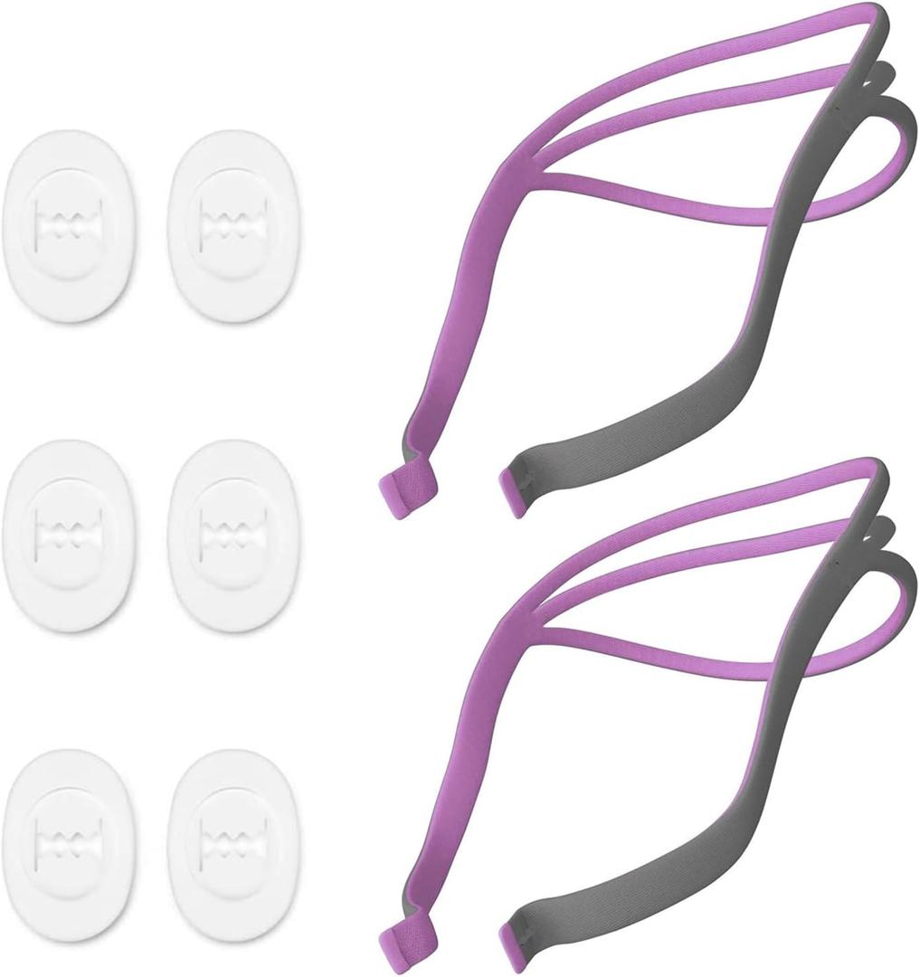 Upgraded Airfit P10 Headgear CPAP for Her Replacement, 2-Pack Replacement Headgear Compatible with Airfit P10 Nasal Pillow CPAP Mask Straps Included 2 Elastic Straps & 6 Adjustment Clips, Pink