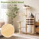 48 Inch Solid Wood Cat Tree, Modern Cat Tower for Indoor Cats, Chessboard Style Cat Condo with Guardrail Perch, Sisal Scratching Posts, Washable Cushion, Hanging Balls, Natural
