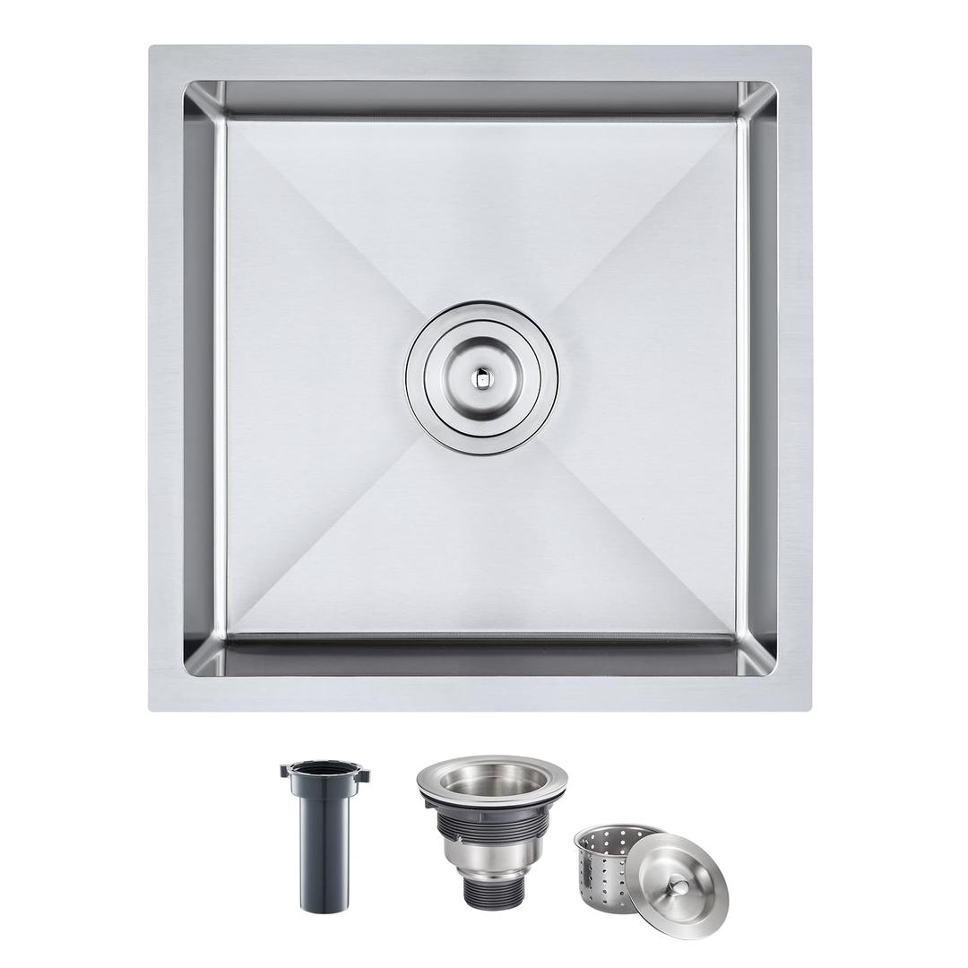 MENATT 18"x18" Undermount Single Bowl Bar Sink 304 Stainless Steel Brushed