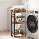 Slim Storage Cart, 4 Tier Rolling Cart with Handle, Rolling Carts with Wheels, Metal Frame Narrow Cart for Small Spaces for Kitchen, Dining Room, Bathroom, Laundry Room, Office (16.5"D x 8.5"W x 34.7"H, Rustic Brown)