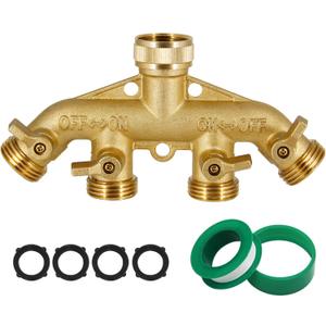 4 Way Brass Hose Splitter, 3/4" Heavy-Duty Brass Garden Hose Splitter, Garden Hose Adapter Connector