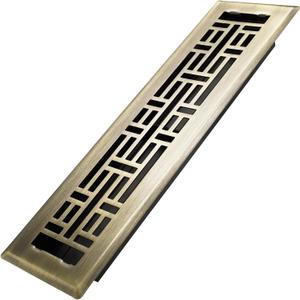Howeall 2x12 Inches Heavy Duty Walkable Floor Register Easy Adjust Air Supply Lever Floor Vents - Seattle Design - Vent Cover for Home Floor - Antique Brass