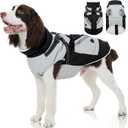 FUAMEY Dog Winter Jackets for Large Dogs,Dog Coat with Harness Built in,Waterproof Dogs Snowsuits Warm Pet Jacket Zip Up Fleece Cold Weather Coats Reflective Puppy Vest with Pocket Black L (Large(chest:24in))