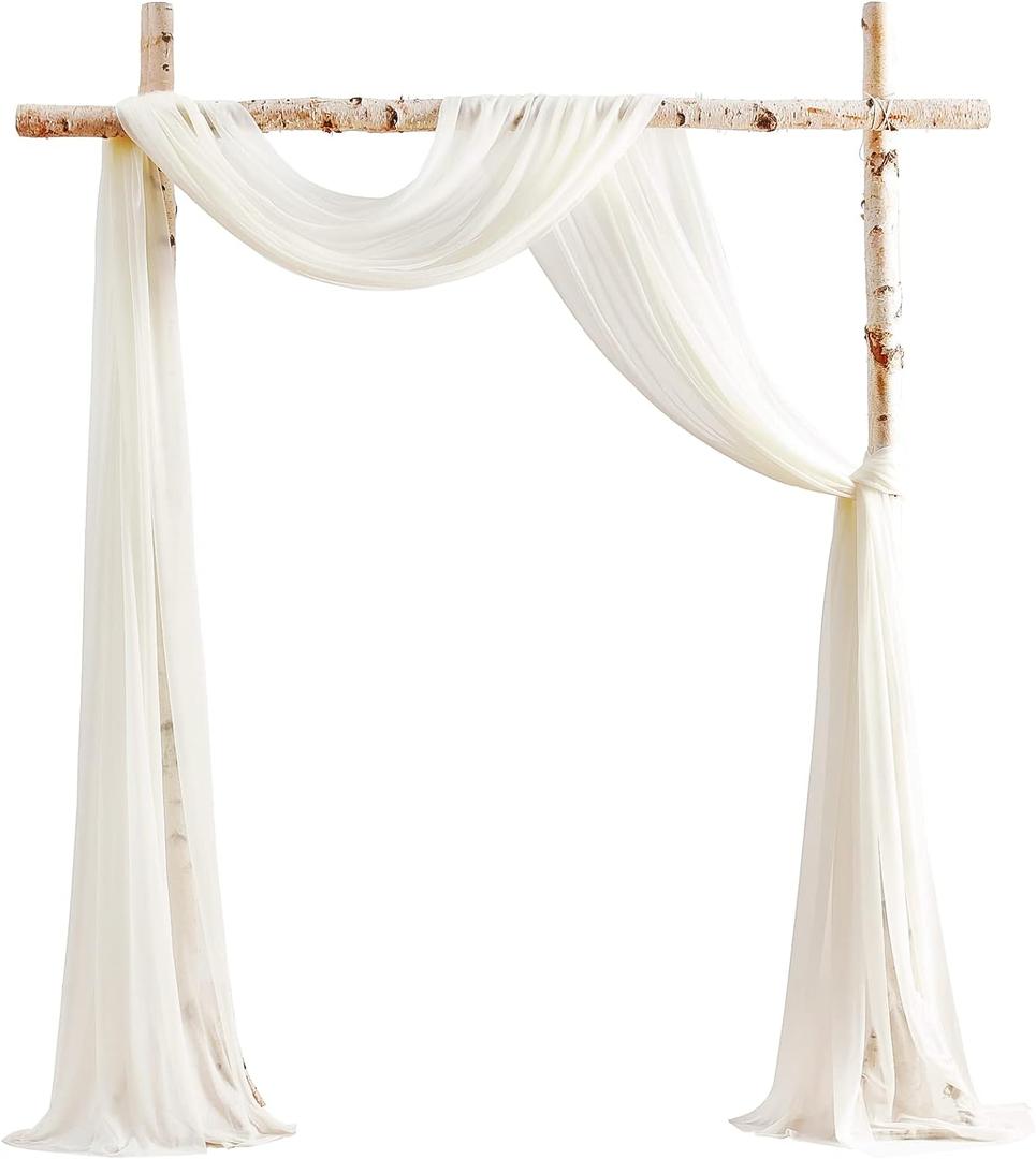 Floroom Wedding Arch Draping Fabric 2 Panels 20Ft Ivory Chiffon Fabric Drapes Arbor Drapery Wedding Ceremony Reception Swag Decorations (30"W x 240"L (Pack of 2))
