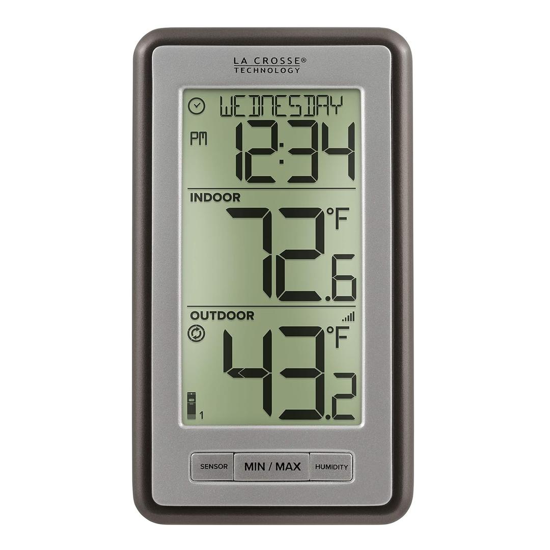 La Crosse Technology WS-9160UV3 Digital Indoor Outdoor Thermometer Wireless - Multi-Format Remote Temperature Sensor, Temperature Humidity Monitor with Manual Settings and 24-hr Display (Titanium)