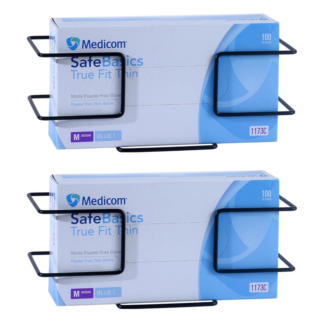 Metal Glove Holder for Wall Mount(2 PACK),Glove Box Holder Wall Mount for laboratory,Healthcare, Hospital, Restaurants,Black Medical Glove Holder with Mounting Accessories Included