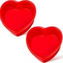 4 Inch Mini Heart Shaped Cake Pans, 2 Pack Nonstick Small Heart Silicone Baking Molds for Cheesecakes, Chocolate Cakes, Brownies, Red