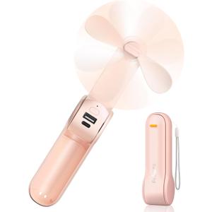 FrSara Portable Handheld Fan Rechargeable, USB Rechargeable Small Pocket Fan, 2000mAh Battery With Power Bank, Upgraded Long Battery Life, Three-Speed, Suitable for Women Outdoors and Travel (Pink)