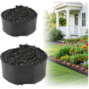 Lukloy 2 Pack 140" X 5.75" Black Rubber Mulch for Landscaping Reduced Weed Growth, Cuttable Recycled Rubber Mulch Roll Mat, Permanent Natural-Looking Tree and Playground Gardening Edging Border