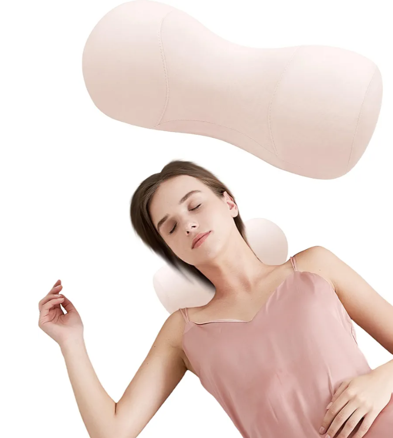 SPRING SEAON Neck Support Pillow for Sleeping Small Neck Roll Pillow Cervical Stretcher Pillow for Neck Pain Relief Memory Foam with Cool Fabric Pillowcase Pink