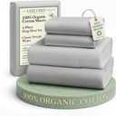 LANE LINEN 100% Organic Cotton King Sheet Set, 4Pc Cotton Sheets King Size, Soft & Comfy Percale Eco Friendly Sustainably Produced Bedding Sheets & Pillowcases, 15" Deep Pocket King Sheet Set - Silver