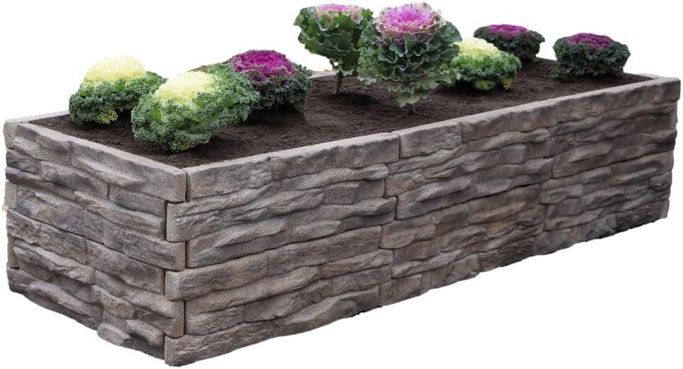 Raised Garden Bed Outdoor Tan/Brown Ledgestones Composite Polyurethane Natural Look Stone Garden Planter Box (4-Pack)