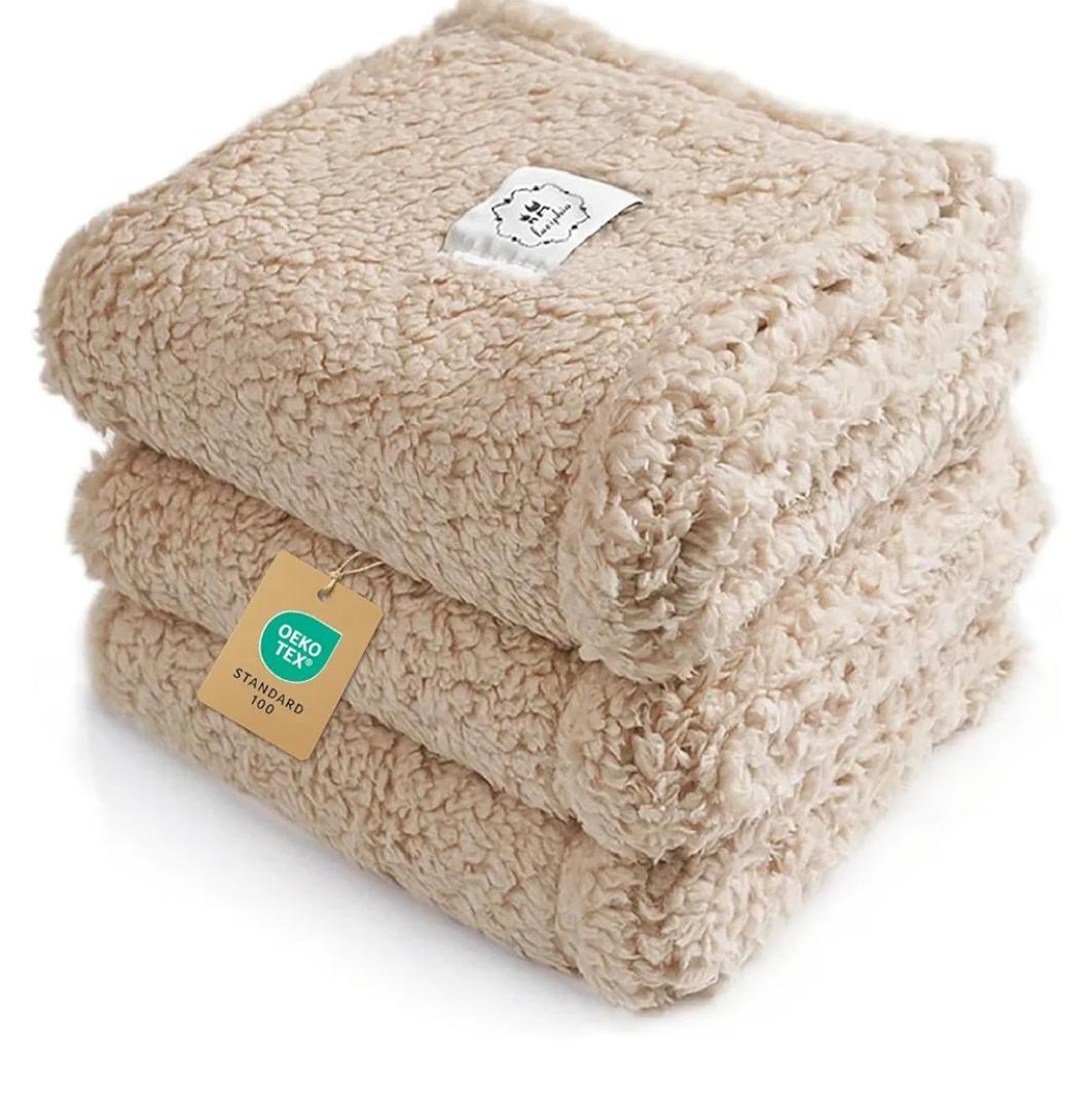 1 Pack 3 Calming Blankets Fluffy Premium Fleece Pet Blanket Soft Sherpa Throw for Dog Puppy Cat Beige Small (23" x16'')