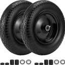 4.80/4.00-8" Flat Free Wheelbarrow Tire, 14.5" Wheel Size, 5/8" Axle Bore, 3" Center Hub, 3/4" Bearings, Universal Replacement Solid Tire for Hand Truck/Cart (Black)