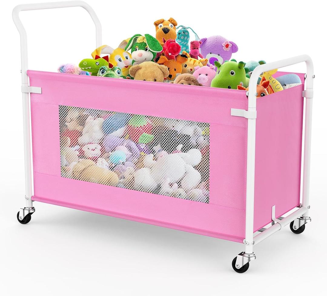 KEEGH Extra Large Toy Box for Kids with 360 Rotating Wheels, Heavy Duty Toy Chest for Boys and Girls, Toy Storage Organizer for Kids, Toy Bins for Living Room, Nursery, Bedroom (Pink)