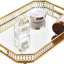 Perfume Vanity Mirror Tray - Durable Decorative Organizer for Dresser, Bedroom, Bathroom Countertops - Spacious 13.8x9.6x2.2 Inches, Scratch-Resistant - Gold