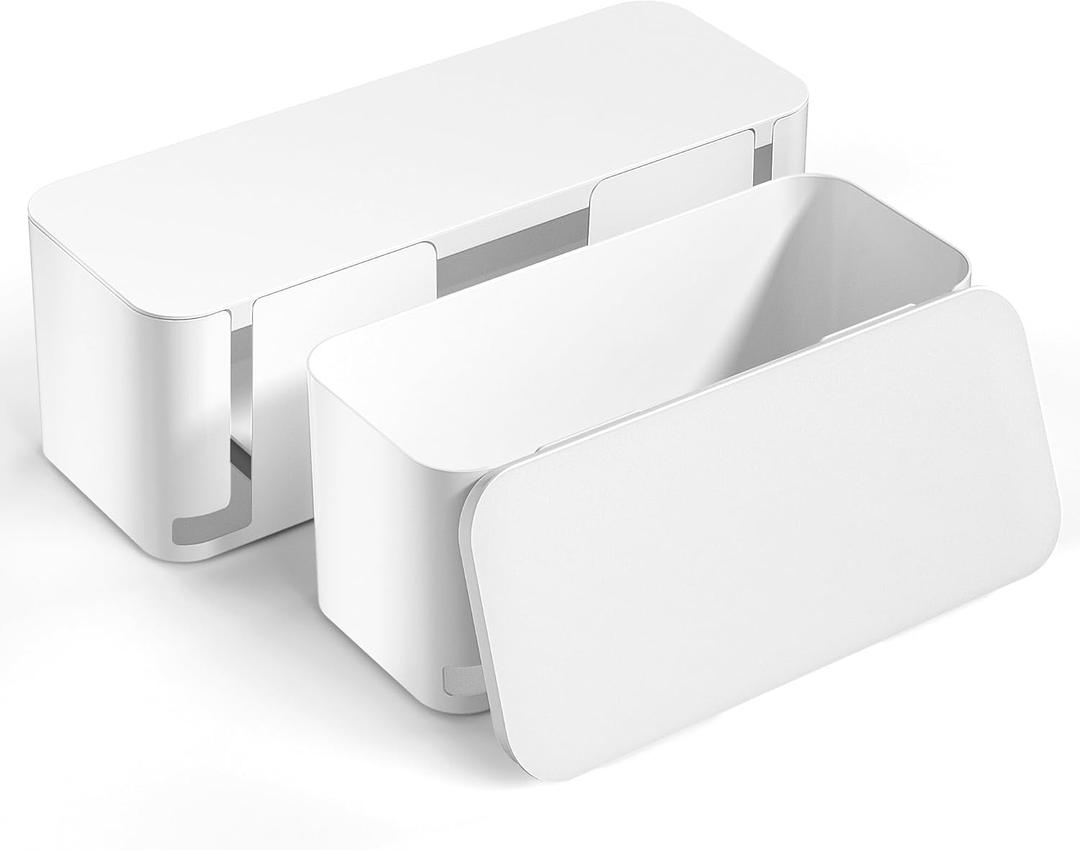 YECAYE 2 Pack Cable Management Box, Pet Friendly Cord Organizer Box for Home & Office, Child-Proof Cable and Power Strip Protector Box, Wire Hider and Cord Organizer for DeskWhite