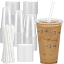 100 Pack - 20 oz Clear Plastic Cups with Lids and Straws, Sturdy & Food Safe Iced Coffee Cups with lids, Disposable Plastic Smoothie Cups for Cold Drinks