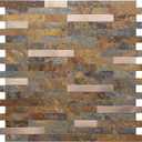 STICKGOO Peel and Stick Backsplash, PVC Wall Tiles Stick on Backsplash for Kitchen(1 Sheet, Rust Brown with Metal Gold)