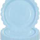 50 Pcs Blue Paper Plates 7 Inch, Scalloped Paper Plates Disposable Cake Dessert Dinner Plate for Birthday Baby Shower Wedding Party Decorative Supplies (Blue, 7 INCH)