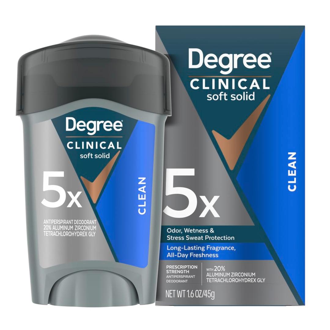 Degree Men Antiperspirant Deodorant Clean 72-Hour Sweat & Odor Protection Prescription-Strength Antiperspirant For Men with MotionSense Technology 1.7 oz, EXP 2027/09