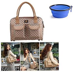 Hubulk Dog Carrier Bag Pet Tote Bag Doggie Handbag Cat Purse Puppy Pouch, Free Collapsible Dog Bowl Included (M Khaki)
