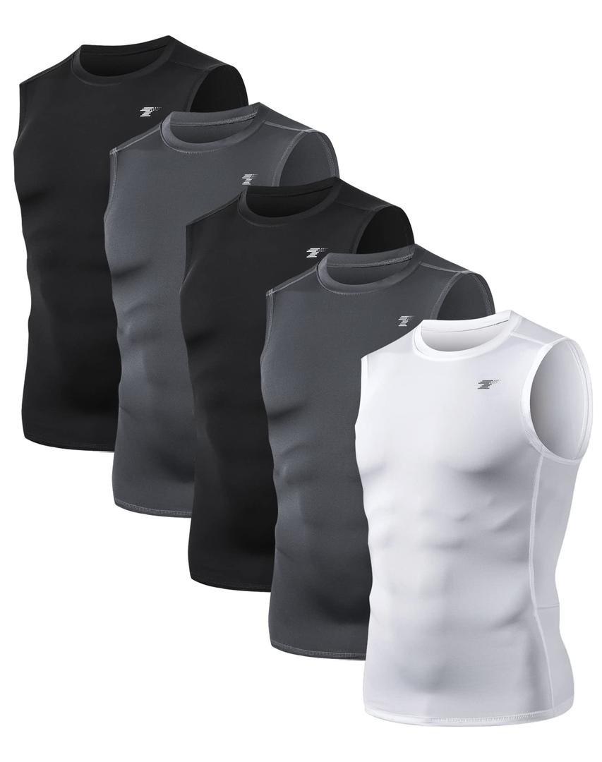 TELALEO 5 Pack Men's Athletic Compression Shirts Sleeveless Workout Tank Top Sports Base Layer Running Basketball XXL
