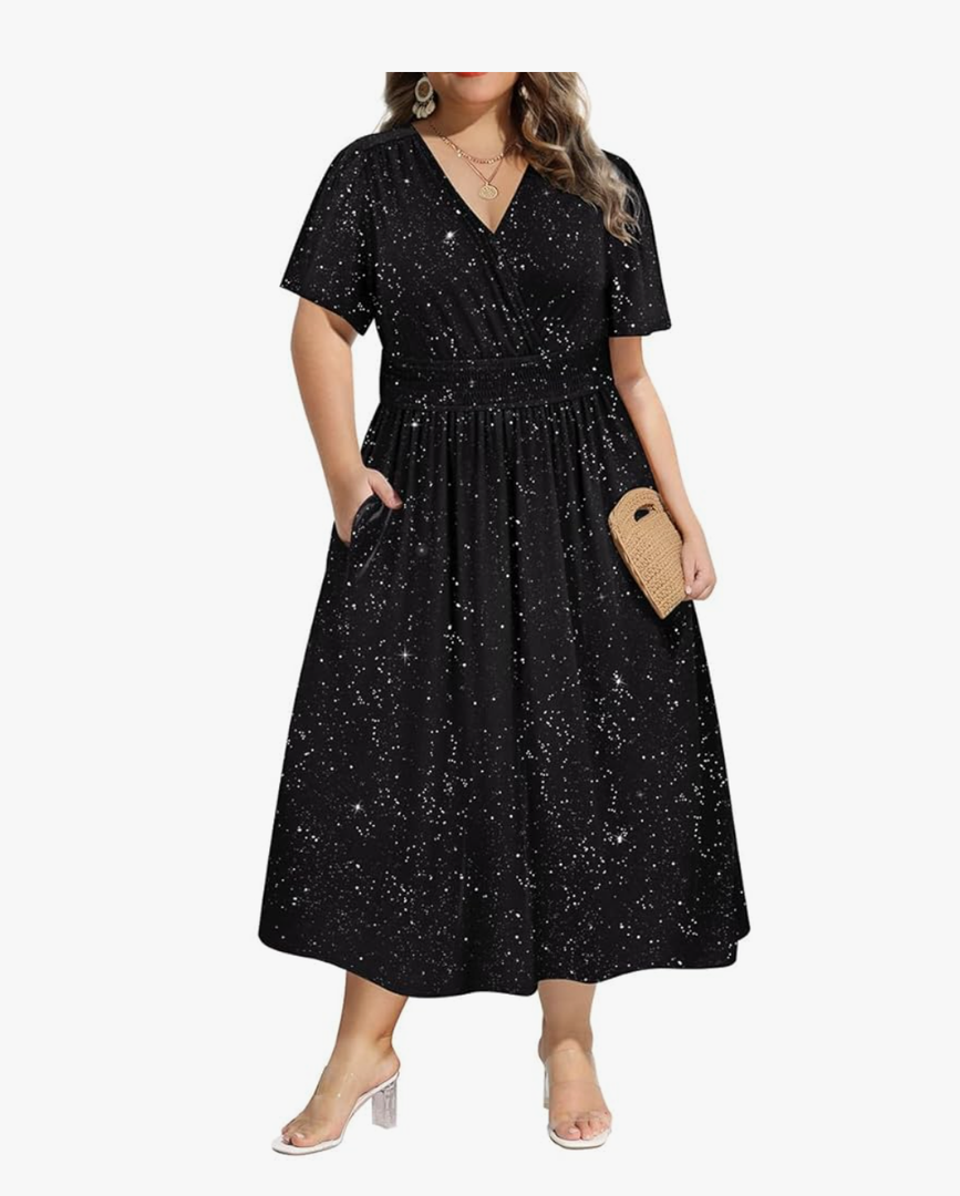 HUSKARY Women's Summer Maxi Dress Casual Loose Pockets Long Dress Short Sleeve Split Maxi Dresses XL