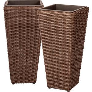 62501 Alto Wicker All-Weather Planter Set with Liners Tall Plant Decor Box for Outdoors Patio Herb Garden Furnishings - Mocha - Pack of 2
