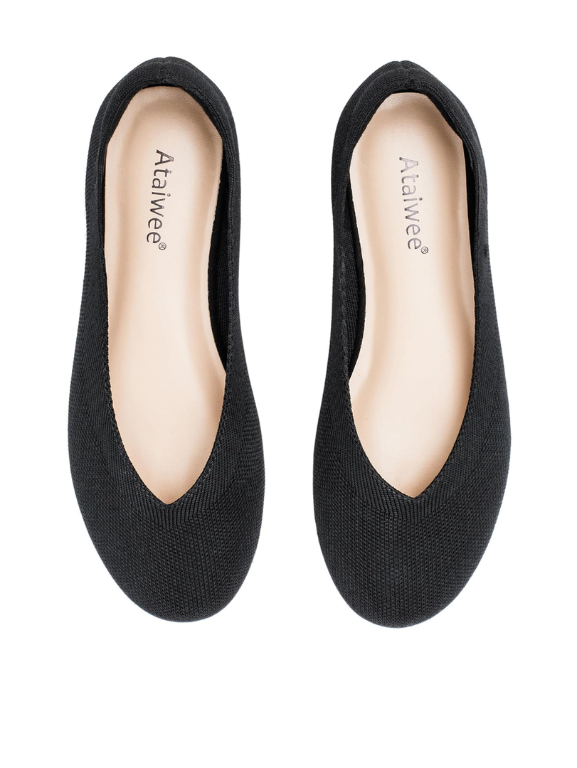 Ataiwee Women's Wide Width Flat Shoes - Fashion Dressy Knitted Soft Breathable Comfort Slip-On Ballet Flats. 9W