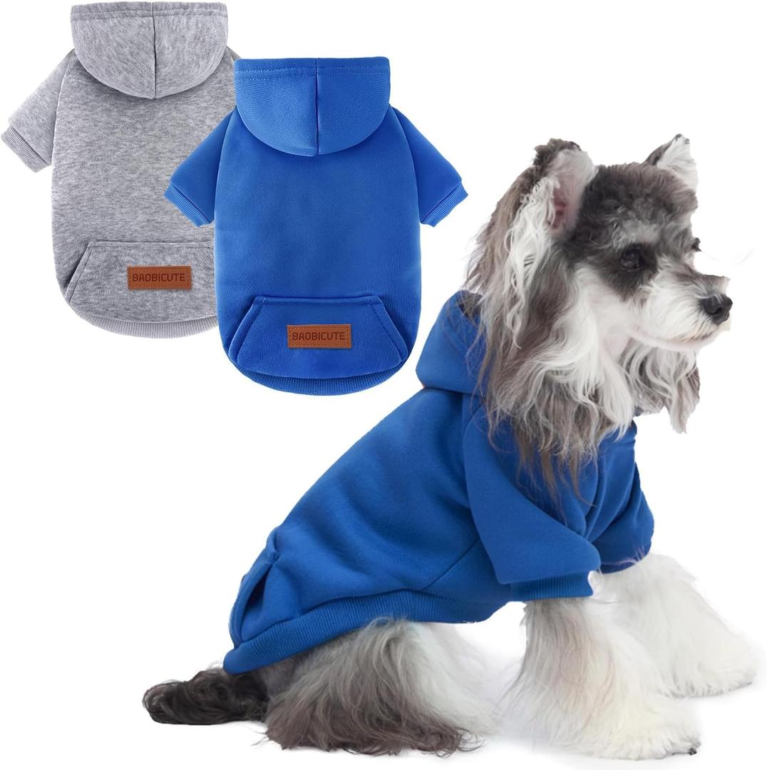 2 Pack Dog Hoodie Warm Hood Dog Sweater Cold Weather Small Dogs Sweatshirt Comfort Pet Clothes for Small Medium Dogs with Pockets Cats Chihuahua Clothes for Male Female Girl Boy Sporty Daily Wear (M (Back: 11.4",Chest: 16.9", 5.8-8.8 lbs ), Dark Blue+Grey)