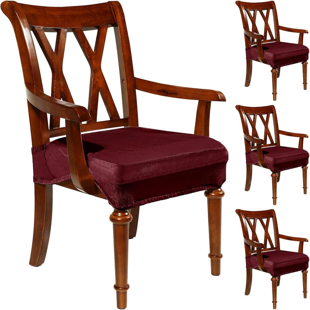 Havawish Large Dining Room Chair Seat Covers with Armrest Dining Chair Slip Covers Protectors(4 Pcs,Wine Red)