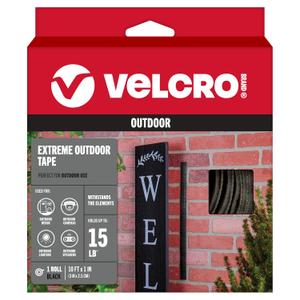 VELCRO Brand Extreme Outdoor Heavy Duty Tape | 10Ft x 1 In | Holds 15 lbs | Black with Stick on Adhesive | Strong Weather Resistant Holding Power - 91843
