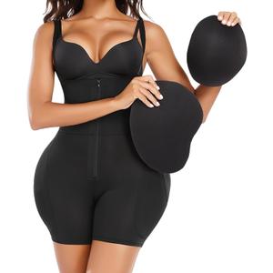 Fajas Colombianas Moldeadoras Bodysuits For Women Tummy Control Butt Lifting Shapewear with Butt Pads (Black), Small