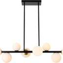 8 Lights Mid Century Modern Chandelier Black and Gold Linear Chandelier Dining Room Light Fixtures Over Table Clear Glass Globe Sputnik Chandelier for Living Room Kitchen Island