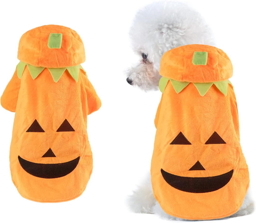 Delifur Dog Cat Halloween Pumpkin Costume Puppy Fleece Hoodie Coat for Small to Medium Dogs (Small)