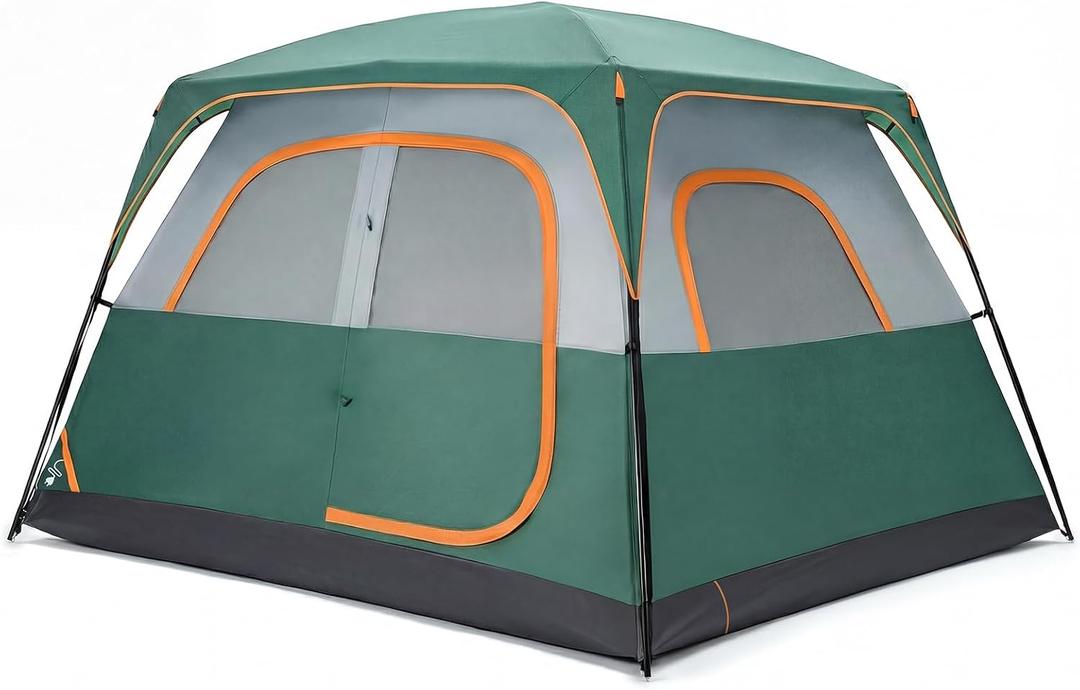 NEWBULIG 6 Person Camping Tent, 81.1 in Tall Waterproof Easy Setup Family Tent for Outdoor Hiking, Double Layer with Large Mesh Windows & Carry Bag, Green