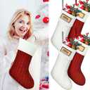 4 Pack Christmas Stockings with Personalized Name Tags, 18 Inches Large Knit Cable Xmas Stocking 2025 Christmas Hanging Stockings for Gift Fireplace Tree Mantel Decor(Red, Ivory)